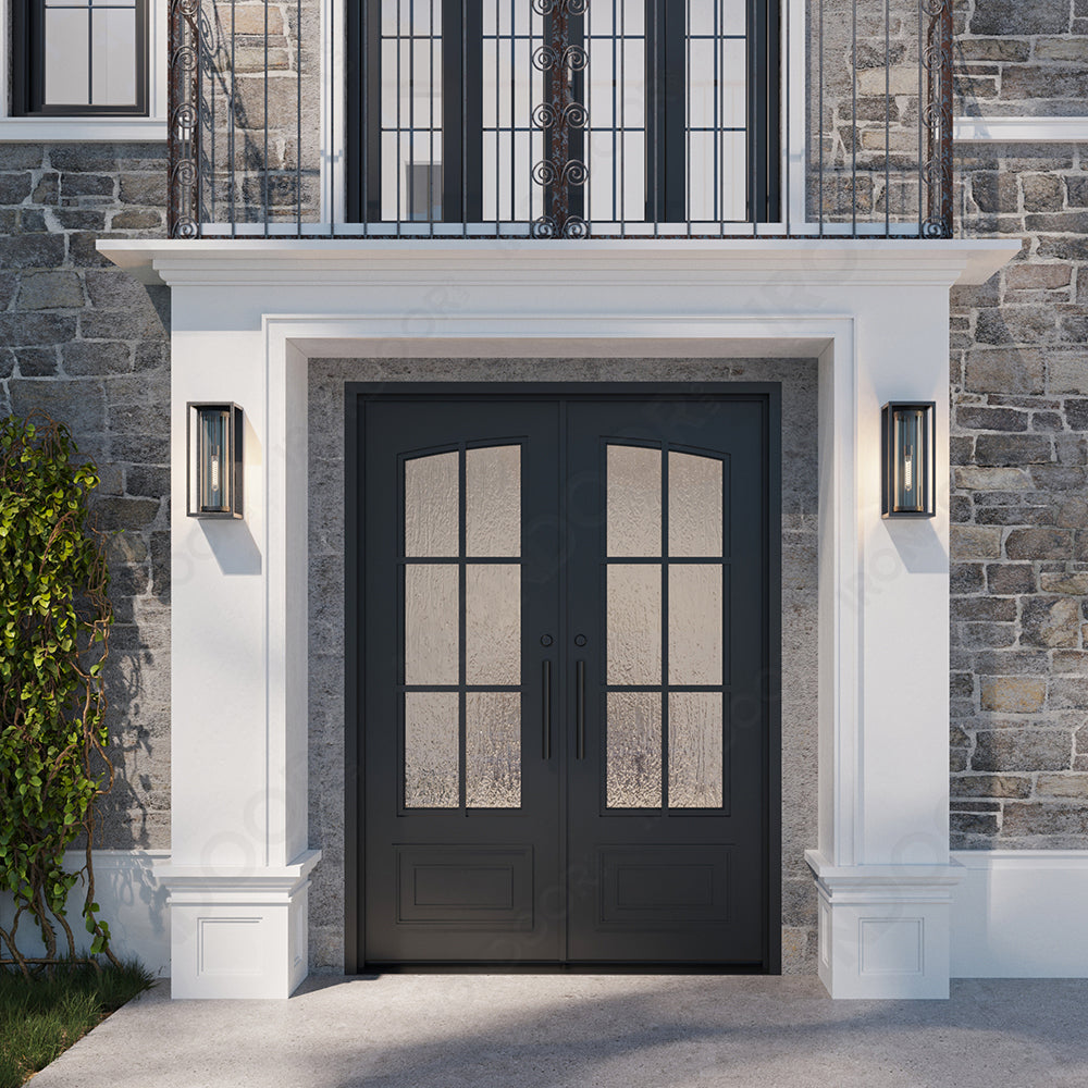 Biltmore 43 Black Exterior Double Wrought Iron Door with Eyebrow Top