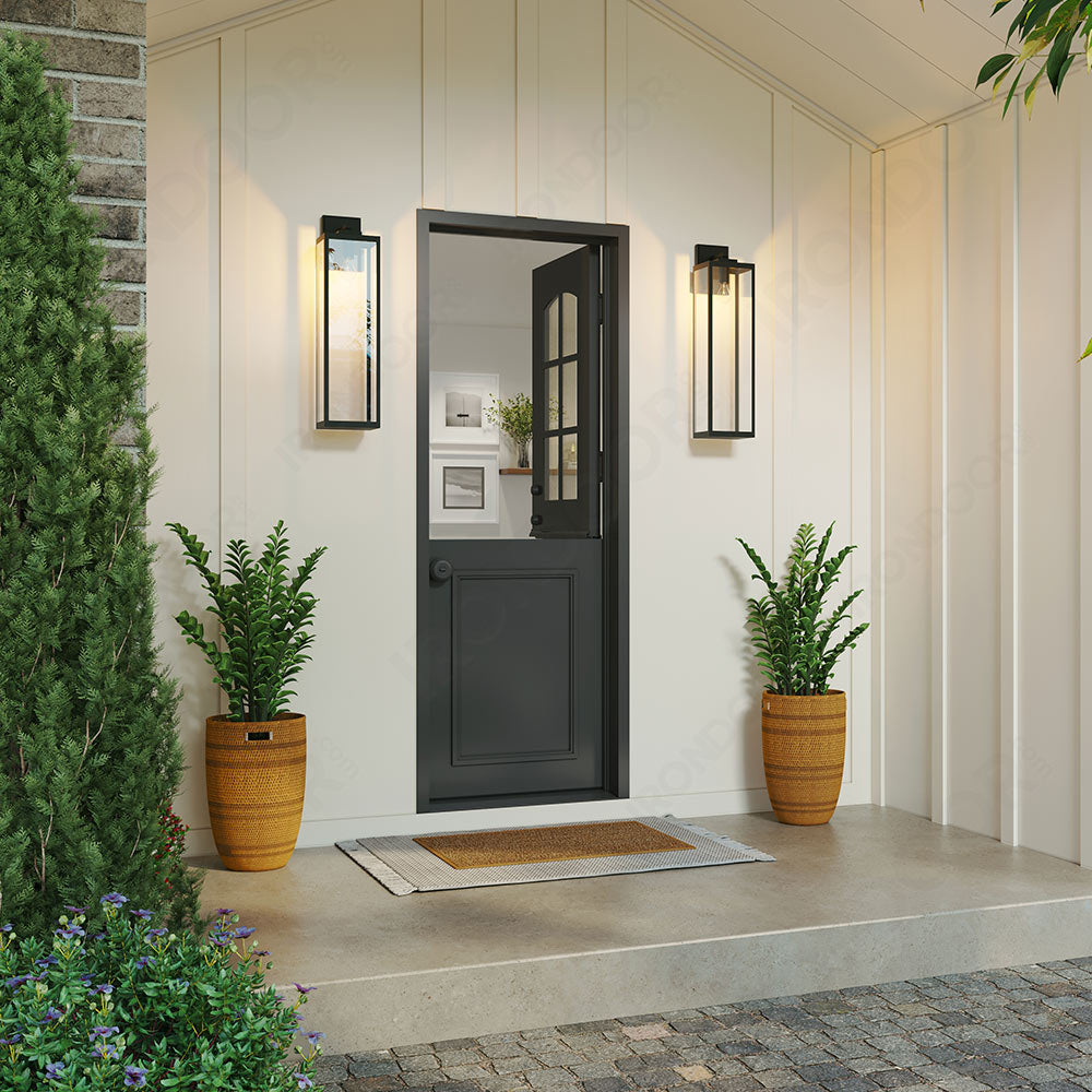 Biltmore Black Dutch Door - Eyebrow Glass Exterior Wrought Iron Door