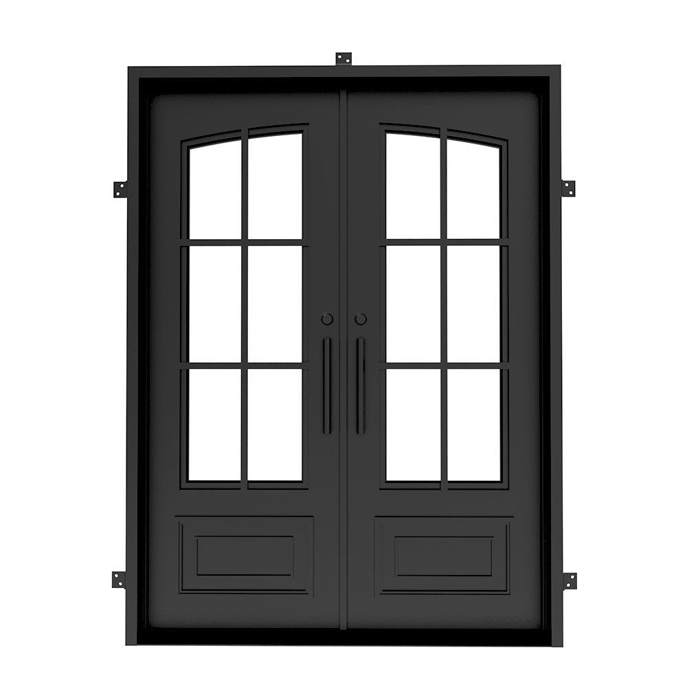 Biltmore 43 Black Exterior Double Wrought Iron Door with Eyebrow Top