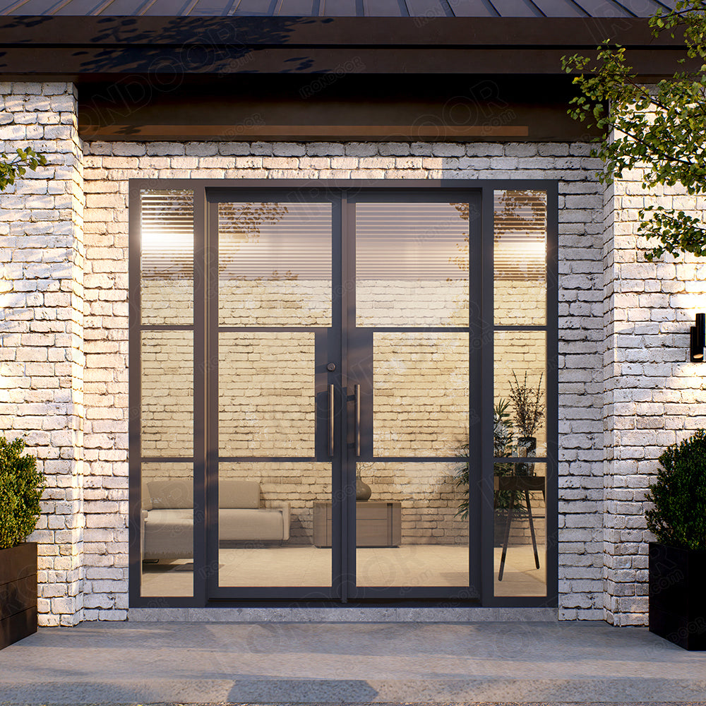 Openair 23 Black w/ Sidelights | Double Exterior Steel French Door