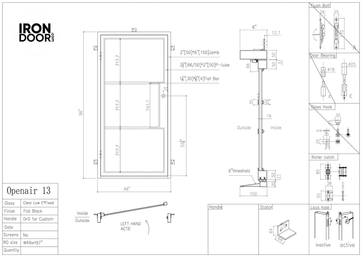 Openair 13 Black - Single Exterior Steel French Door