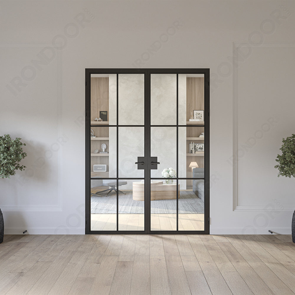 Interior Doors – LiteAir 43 Black Steel French Double Doors, Prehung with Glass
