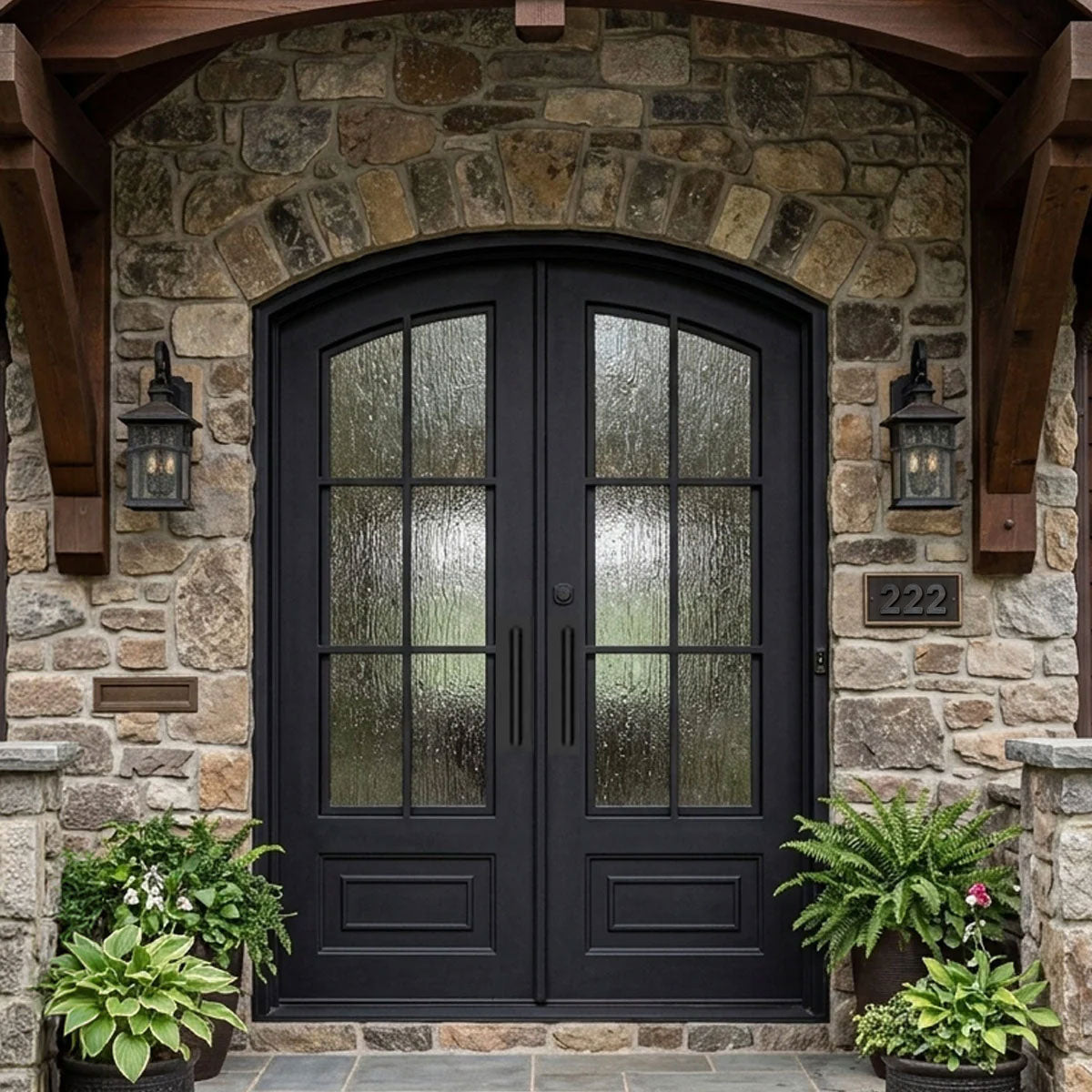 Biltmore 43 Black - Eyebrow Top Double Exterior Iron Front Door