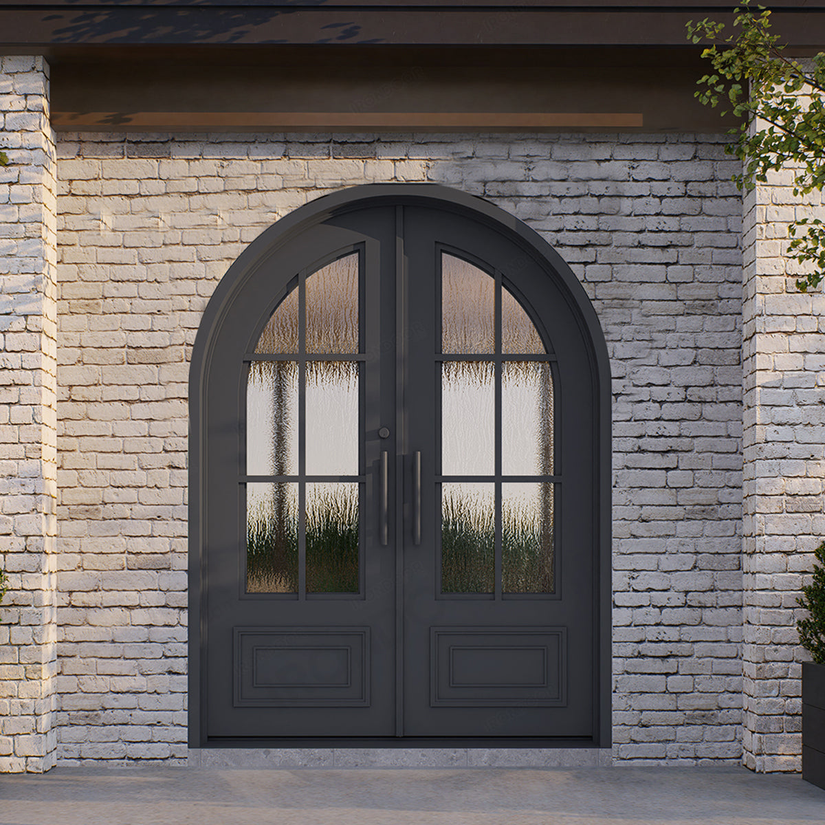 Biltmore 43 Black - Round Top Double Exterior Door - Prehung Iron Front Doors