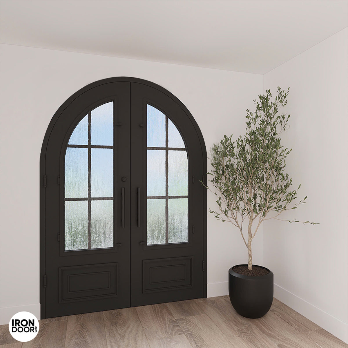 Biltmore 43 Black - Round Top Double Exterior Door - Prehung Iron Front Doors